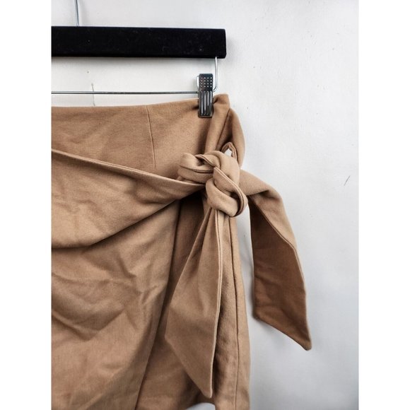 Wilfred Aritizia Camel Wool Blend Side Tie Wrap Mini Skirt Size 10 - Picture 2 of 7